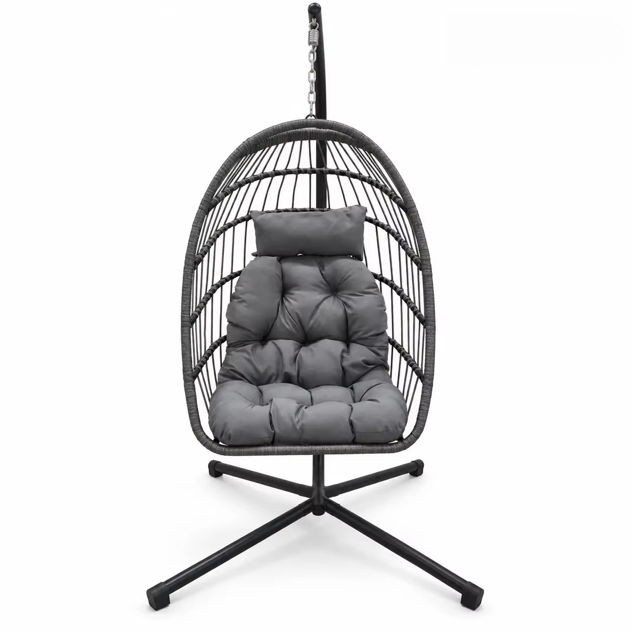 Kids Outdoor Furniture Set - 屋外用パティオスイングセット。スタンド付き。子供から大人まで使える、庭でくつろげるハンモック。ダブルウィッカーラタン製、吊り下げ式スイングチェア。