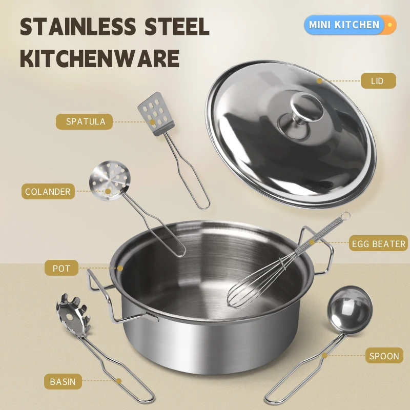 ステンレス製キッズキッチンおもちゃセット、本物そっくりの金属 - Kids Outdoor Kitchen Accessories のレビューと価格