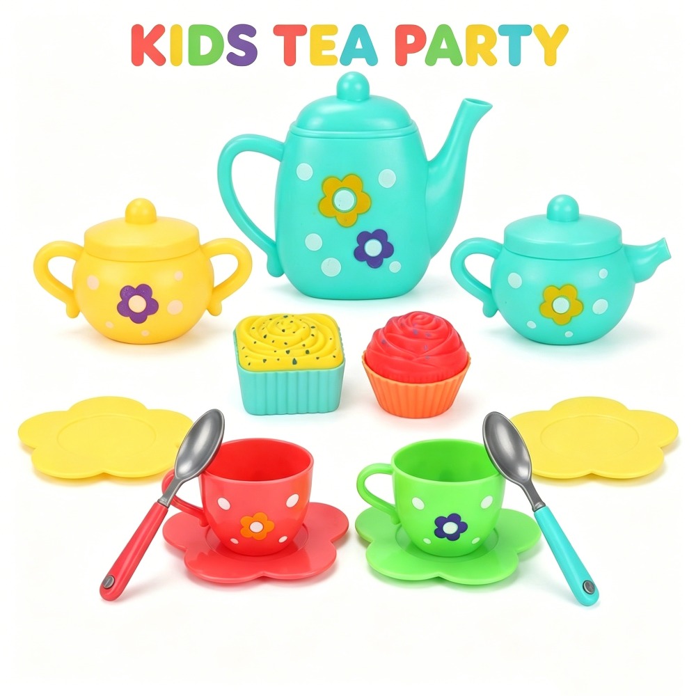 13個入り子供用おもちゃのお茶セット、カラフルなプラスチック - Kids Outdoor Kitchen Accessories のレビューと価格