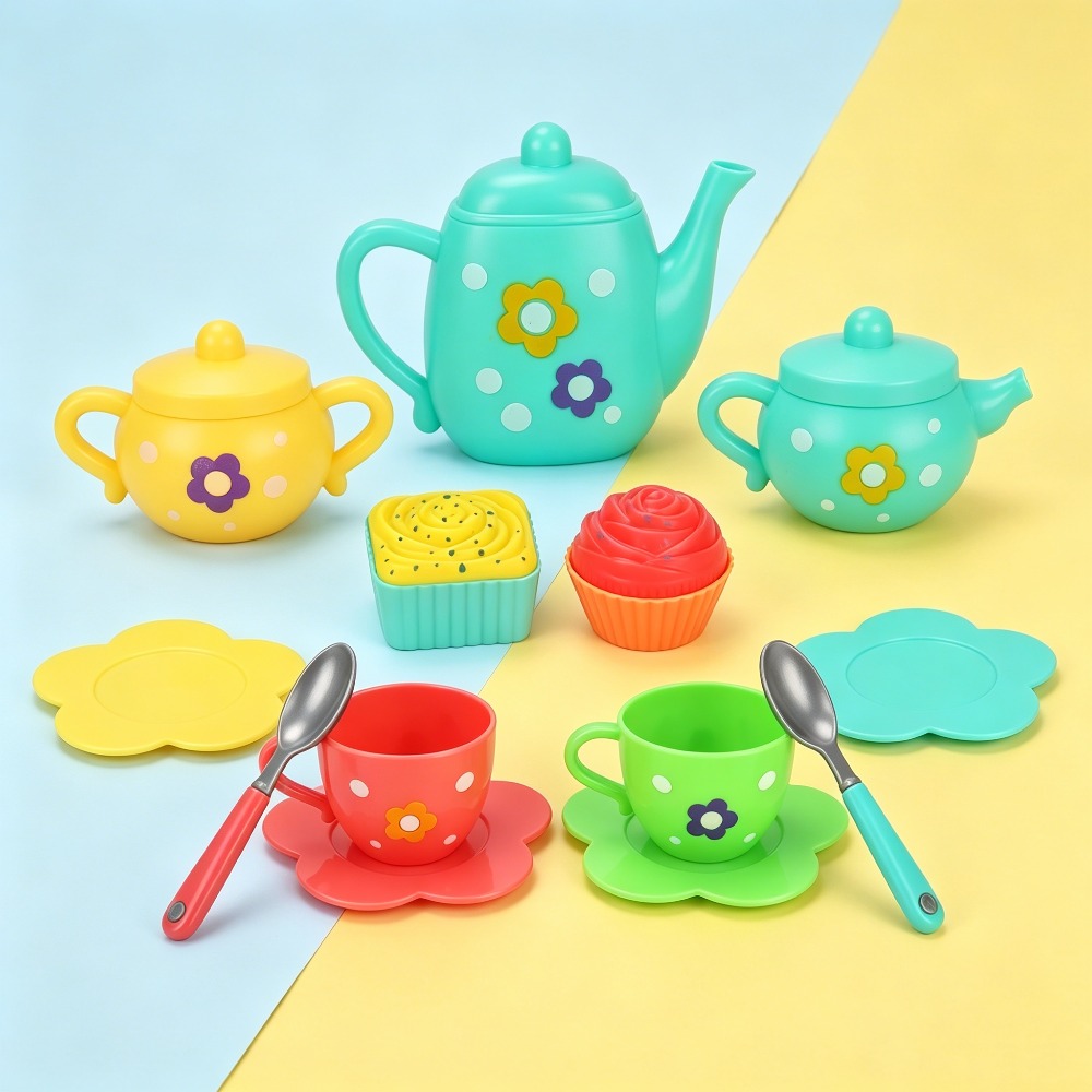 13個入り子供用おもちゃのお茶セット、カラフルなプラスチック - Kids Outdoor Kitchen Accessories のレビューと価格