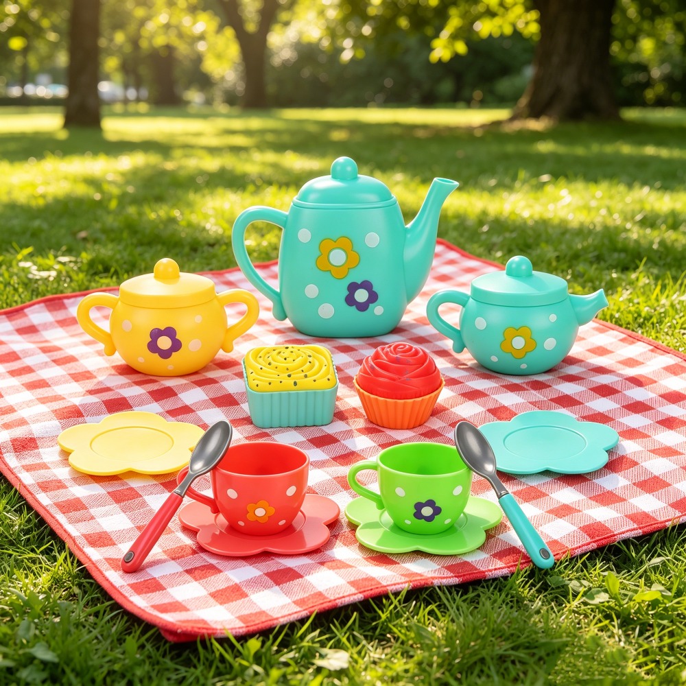 13個入り子供用おもちゃのお茶セット、カラフルなプラスチック - Kids Outdoor Kitchen Accessories のレビューと価格