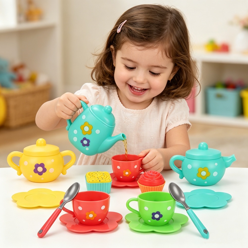13個入り子供用おもちゃのお茶セット、カラフルなプラスチック - Kids Outdoor Kitchen Accessories のレビューと価格