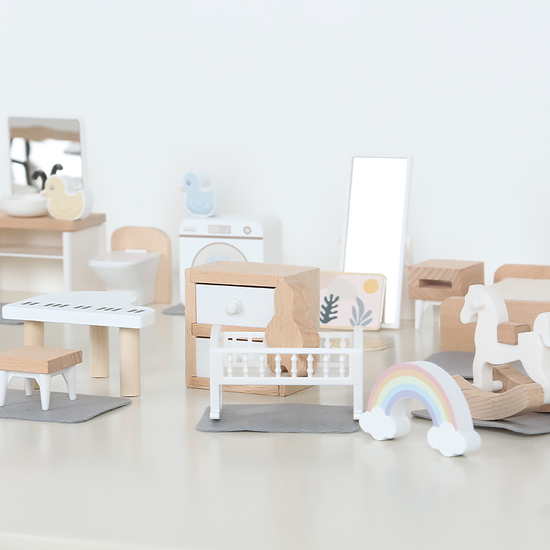 モダンなドールハウス家具キッチン木製ミニチュアバスルーム寝室 - Kids Outdoor Kitchen Accessories のレビューと価格