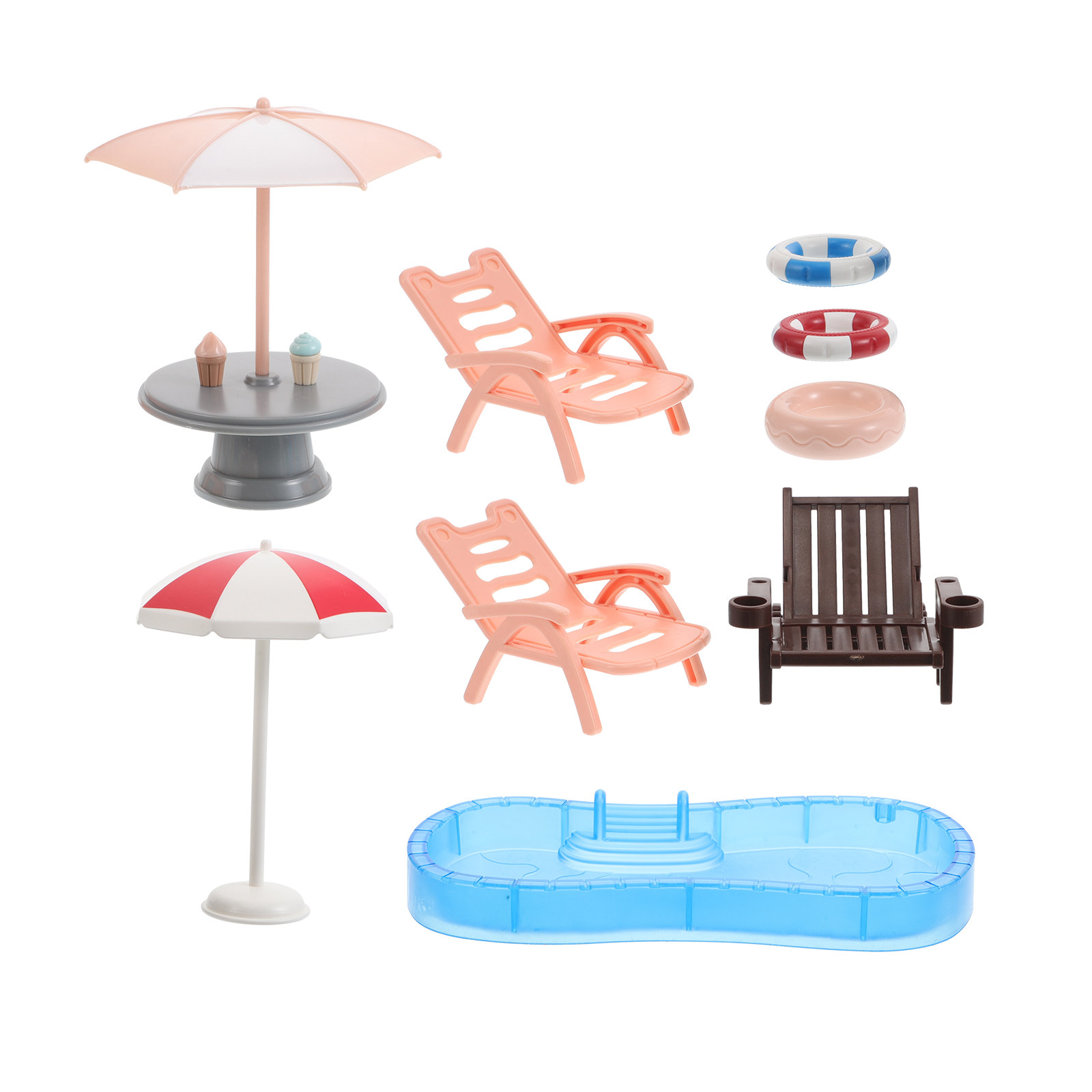 1セットのミニチュア水泳プールセット。ドールハウス用。ビーチ - Kids Outdoor Furniture Set のレビューと価格